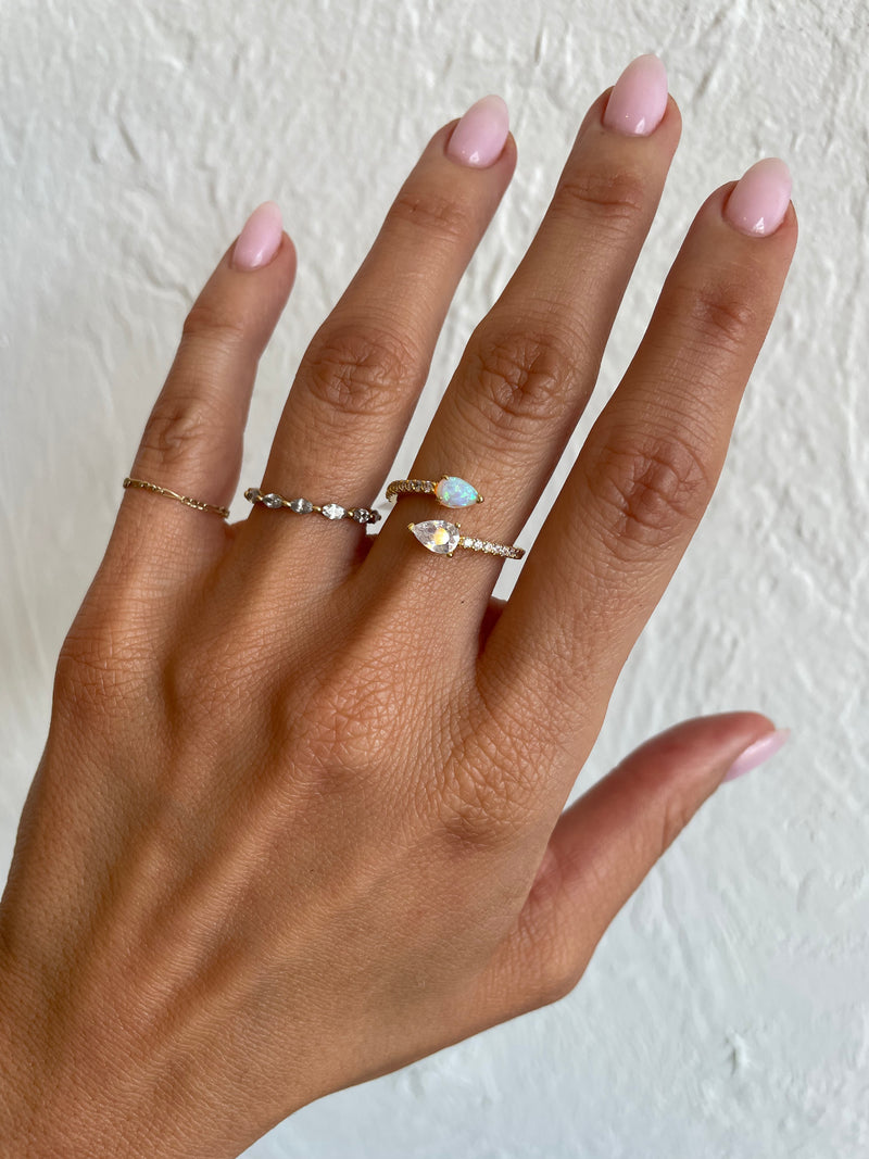 Open Wrap Ring w/ Clear and Opal Tips