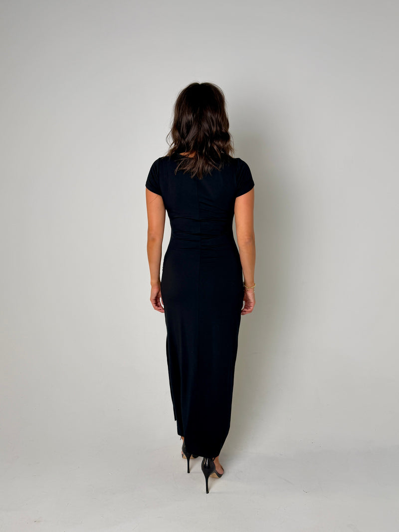 knee length dresses for ladies Aurelia Midi Dress | Black Silk Blend Frill Dress main image 1