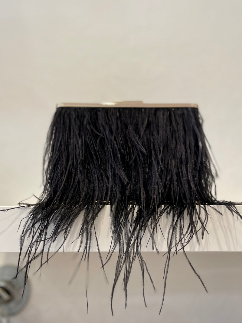 Estelle Black Feather Clutch