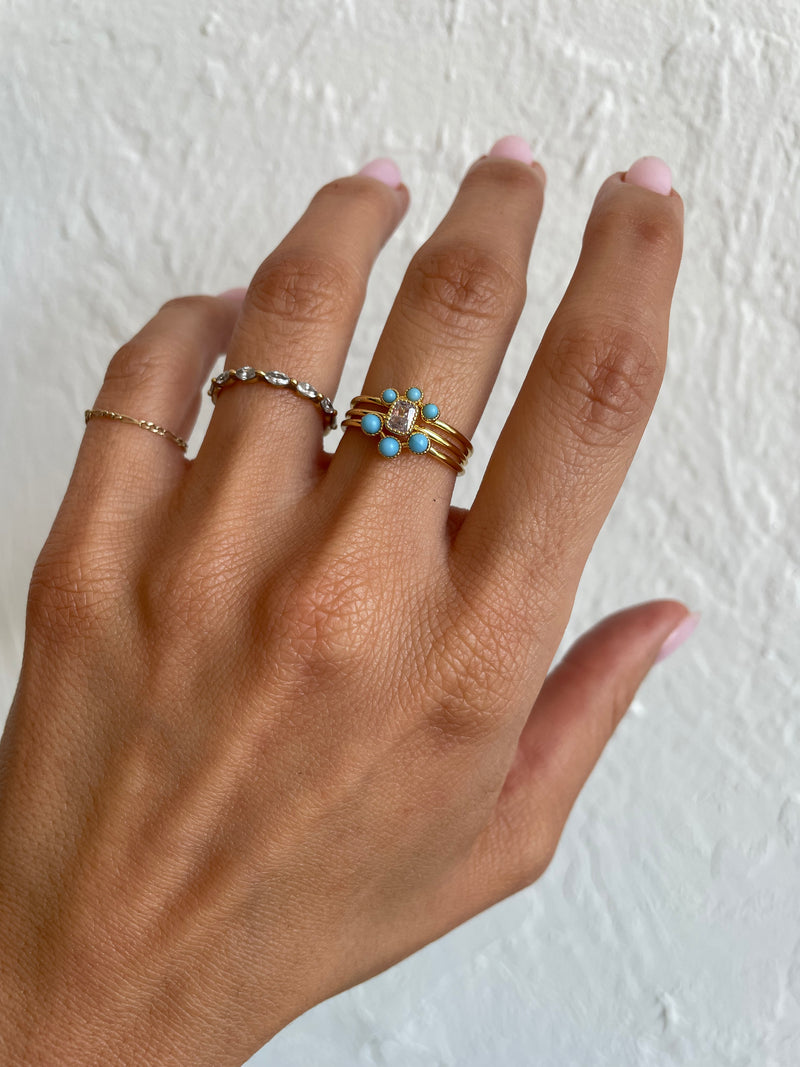 Gold + CZ + Turquoise Stacking Rings