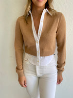 Cashmere Mixed Media Collared Cardigan