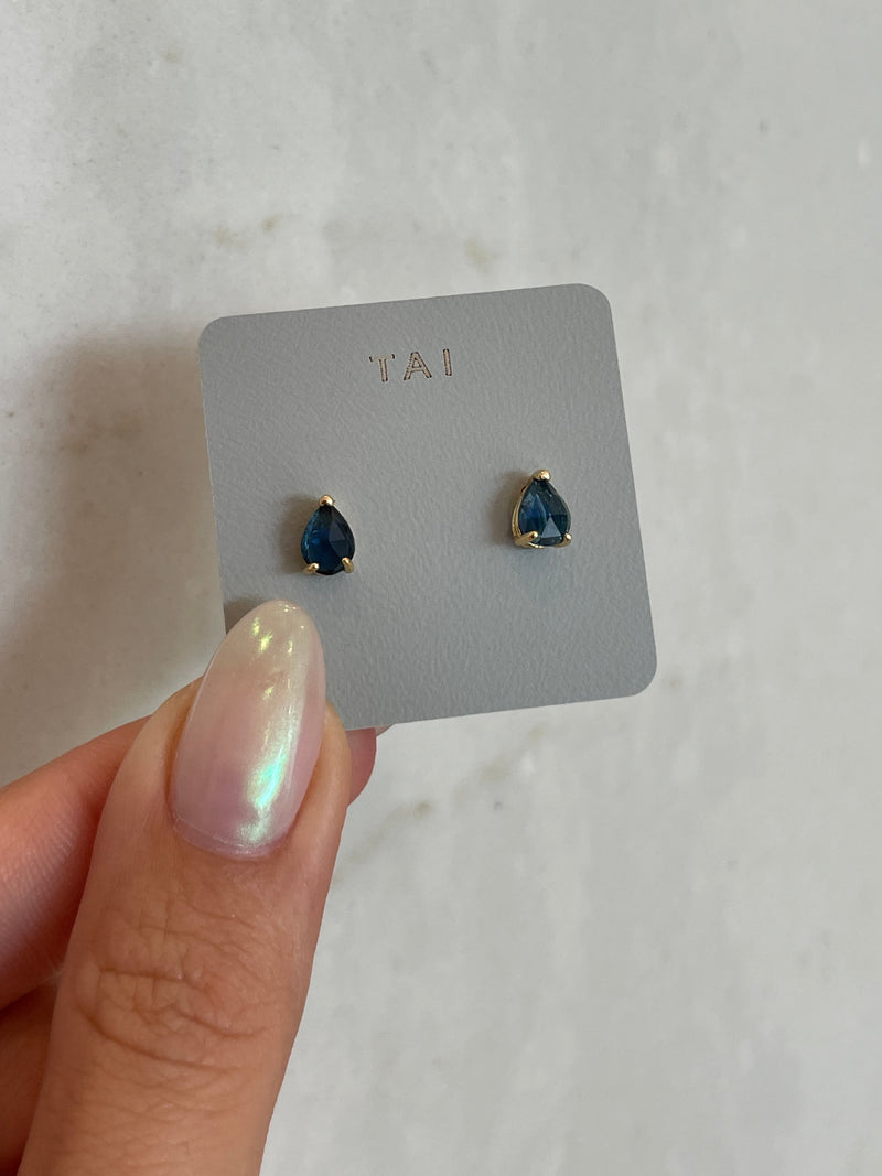 Blue Crystal Tear Shaped Post Earrings