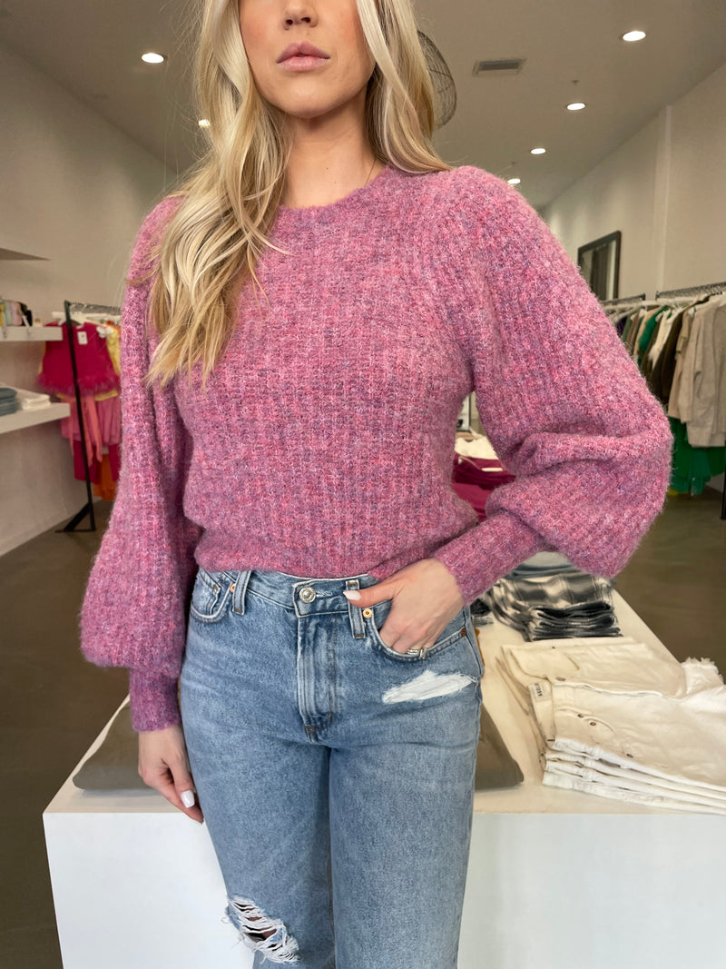 Heather Bubble Sleeve Sweater / Purple