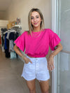 Tae Ruffle Crop / Hot Pink