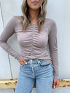 Supima Slub L/S Shirred Top / Mocha