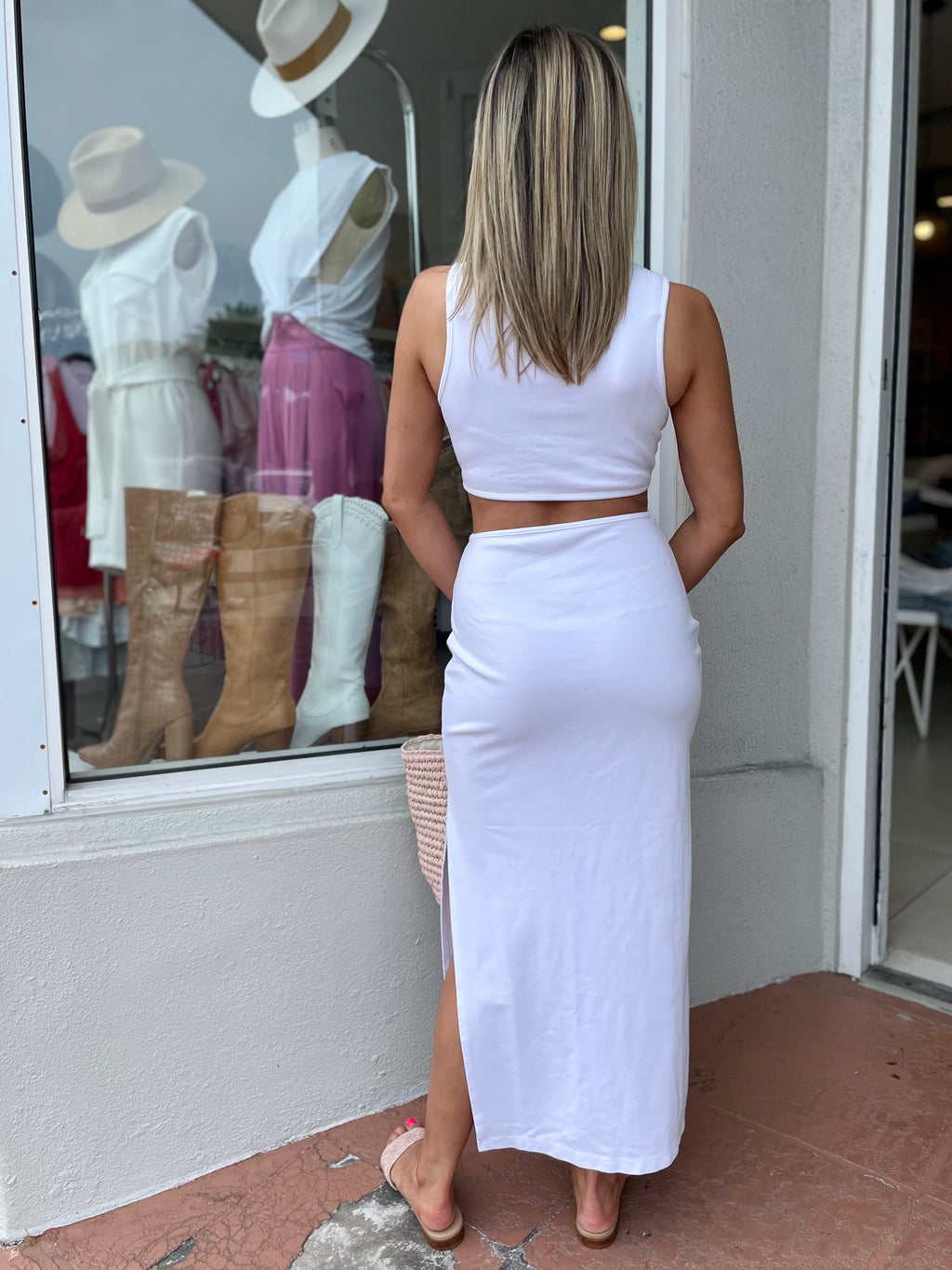 Cutout Midi Dress / White