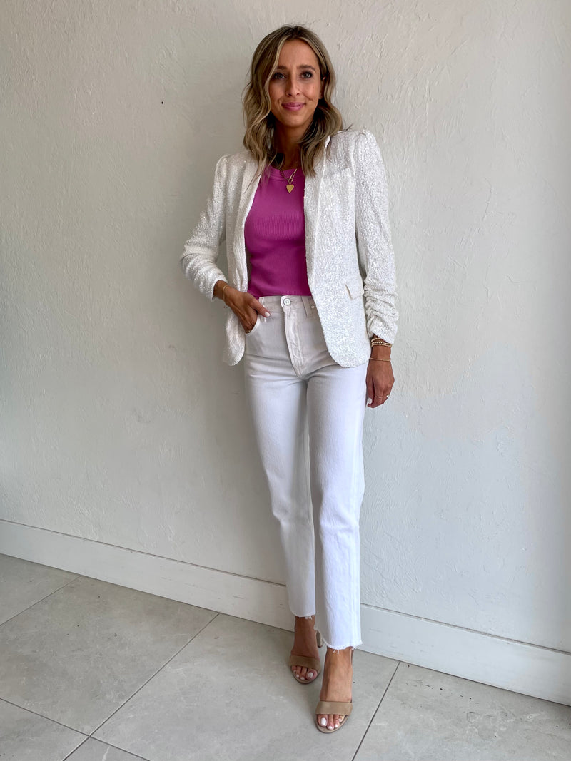 Serafina Sequin Blazer / White