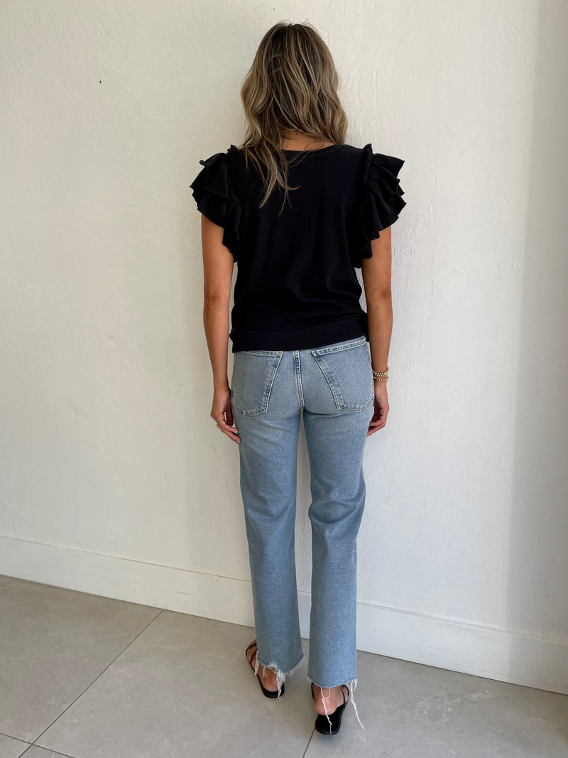 Sleeveless Double Ruffle Sweatshirt / Black