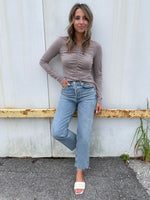 Supima Slub L/S Shirred Top / Mocha